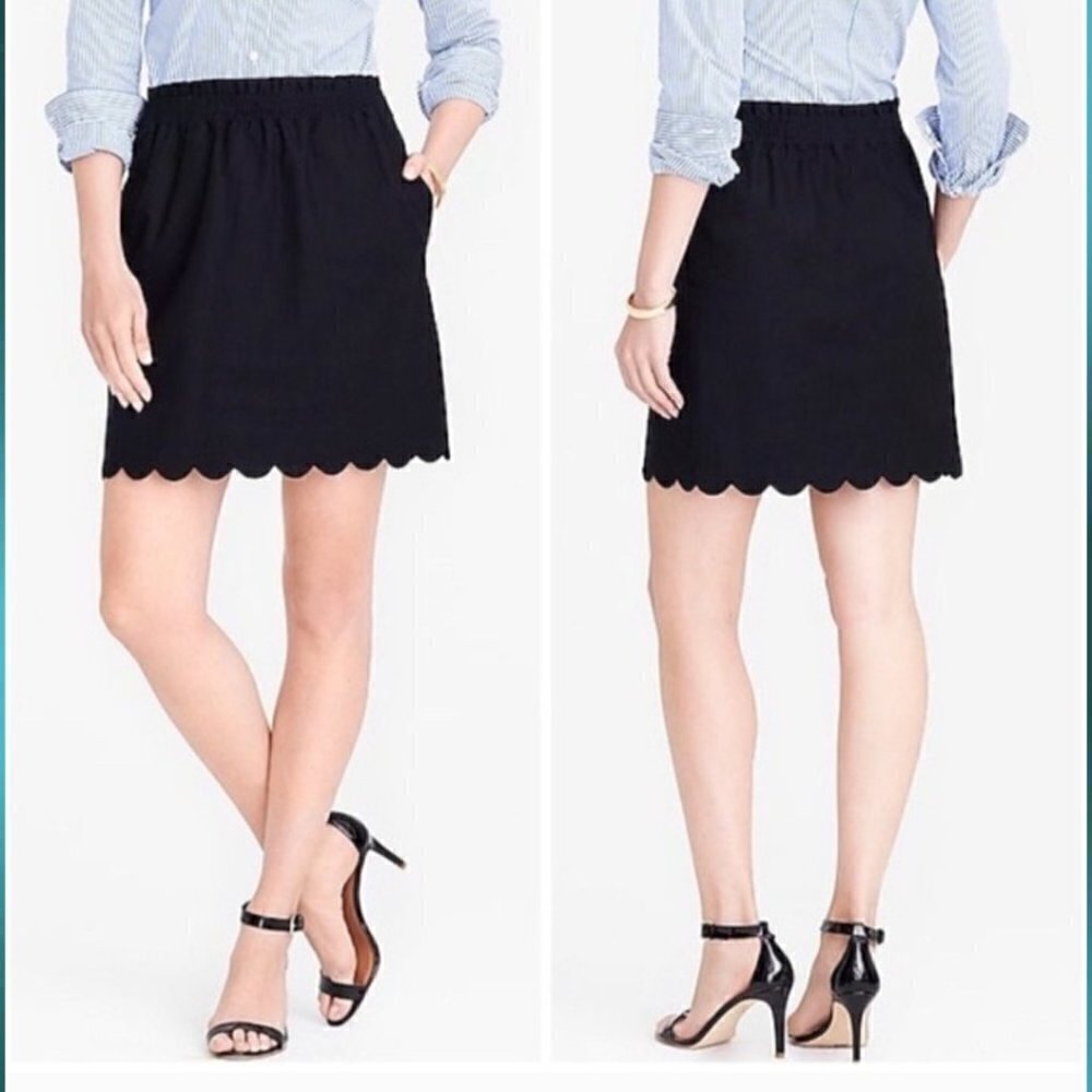 J.Crew Womens Scalloped Hem Linen Cotton Blend Mini Skirt Black Size 2 Pockets